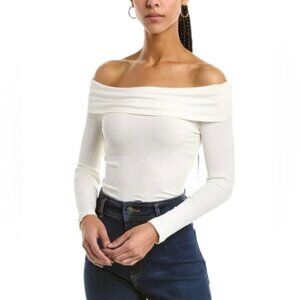 BA&SH Bardot Ribbed Off Shoulder Top Long Sleeve Shirt Off-White Size 2 Medium